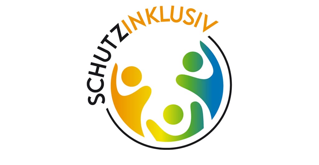 Logo des Projekts "Schutzinklusiv" mit drei stilisierten Menschenfiguren
